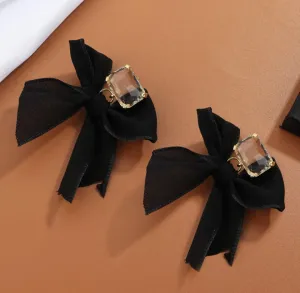 Bow Ribbon With Crystal Gemstone Pushback Earrings 220-07 | Erika Williner Designs