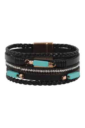 BRAIDED LEATHER NATURAL STONE MAGNETIC LOCK BRACELET