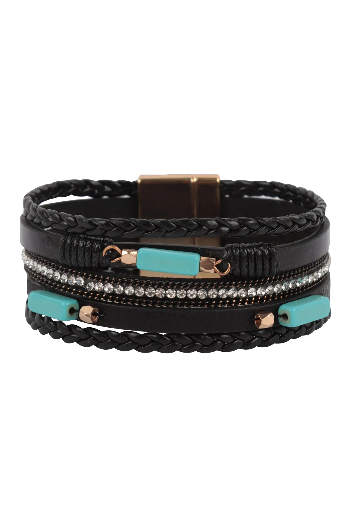BRAIDED LEATHER NATURAL STONE MAGNETIC LOCK BRACELET