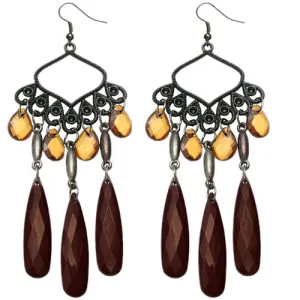 Brown Beaded Dangle Chandelier Earrings