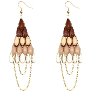 Brown Faceted Drop Chain Chandelier Earrings