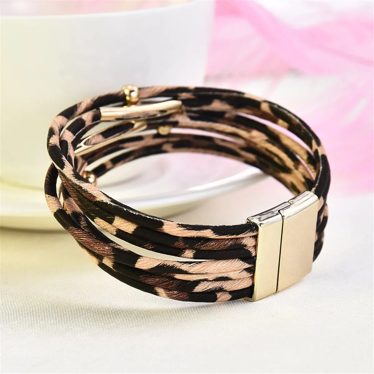 Brown Leopard Multi-Strand Bracelet