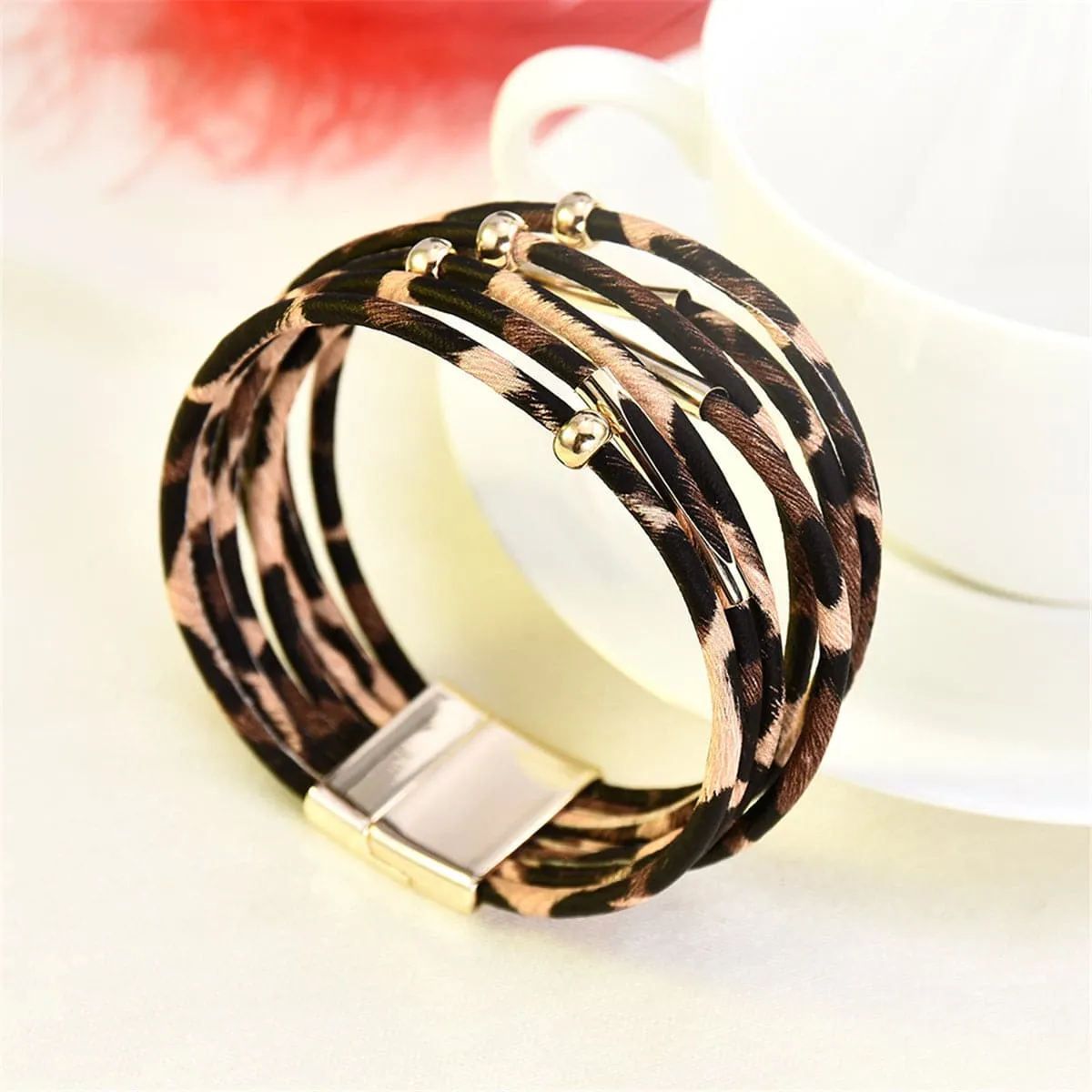 Brown Leopard Multi-Strand Bracelet