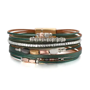 Brown Polystyrene & 18K Gold-Plated Cubic Zirconia-Accent Leaves Layered Bracelet
