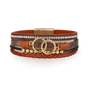 Brown Polystyrene & Cubic Zirconia 18K Gold-Plated Braided Stacked Bracelet