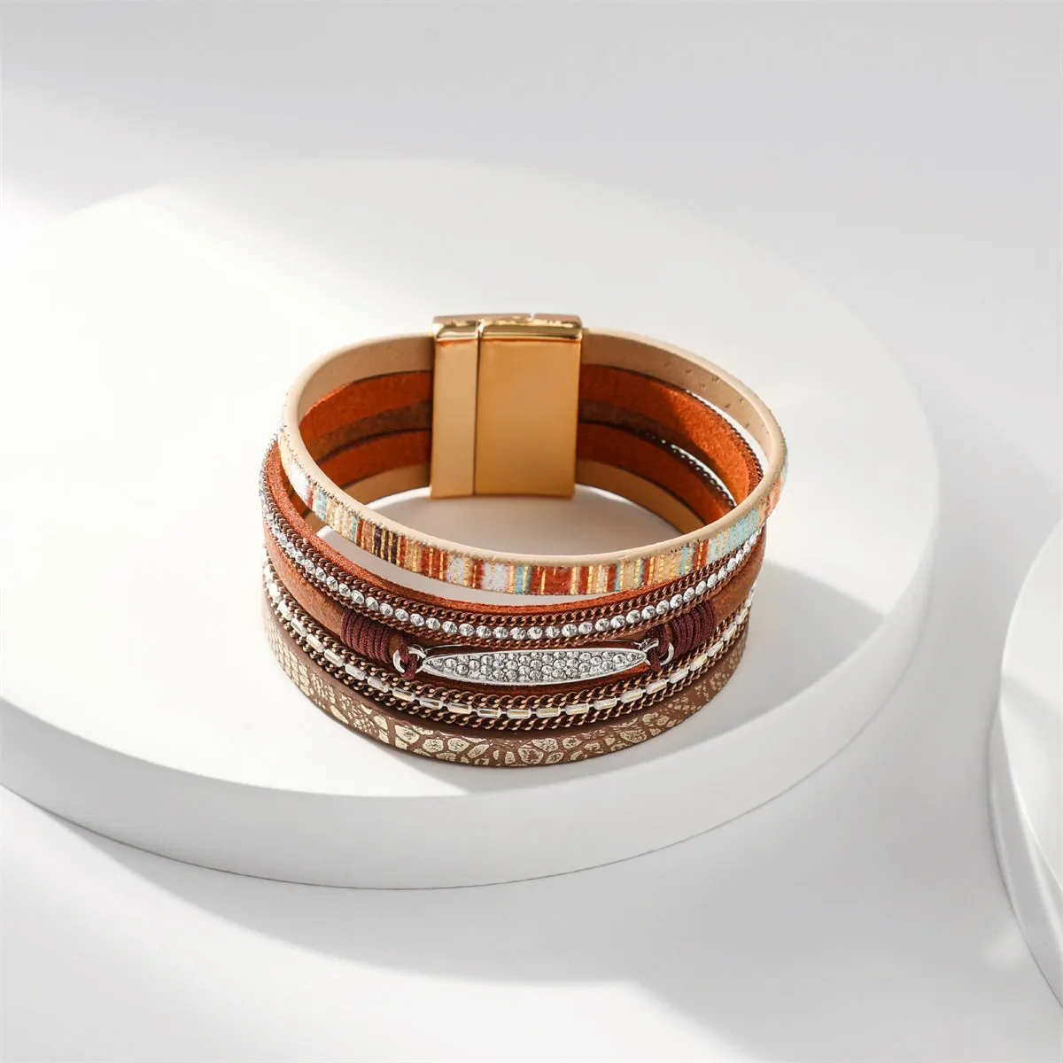 Brown Polystyrene & Cubic Zirconia 18K Gold-Plated Strand Bracelet