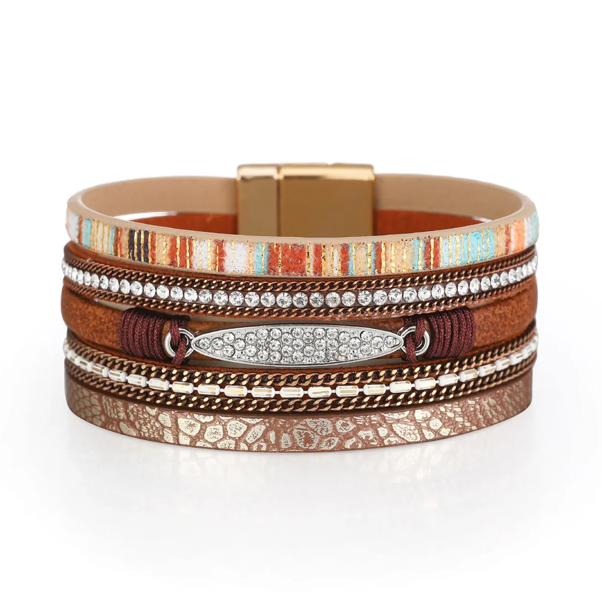 Brown Polystyrene & Cubic Zirconia 18K Gold-Plated Strand Bracelet
