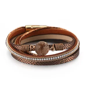 Brown Polystyrene & Cubic Zirconia Cluster Layered Bracelet