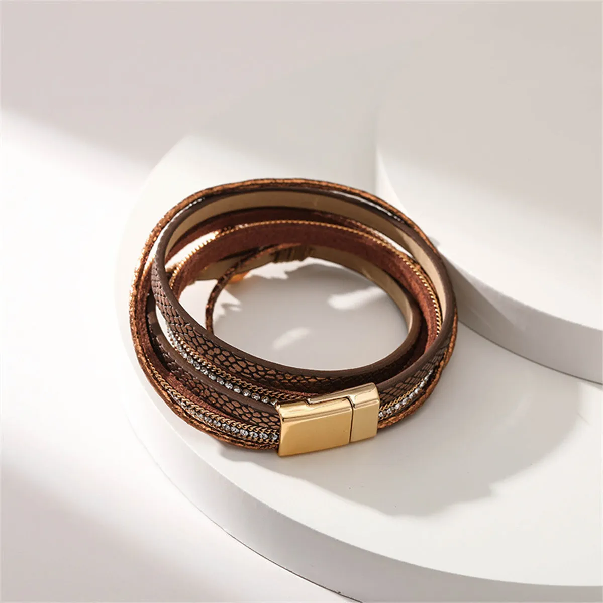 Brown Polystyrene & Cubic Zirconia Cluster Layered Bracelet