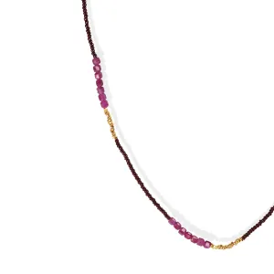 Brown Seed Bead Necklace with Ruby & Gold Vermeil Beaded Stations