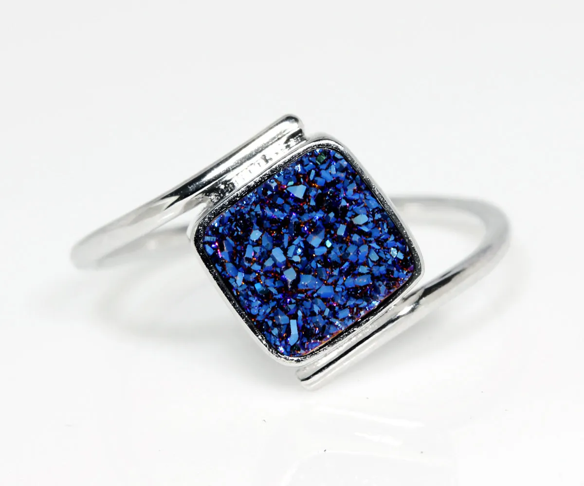 Bypass Square Blue Druzy Ring