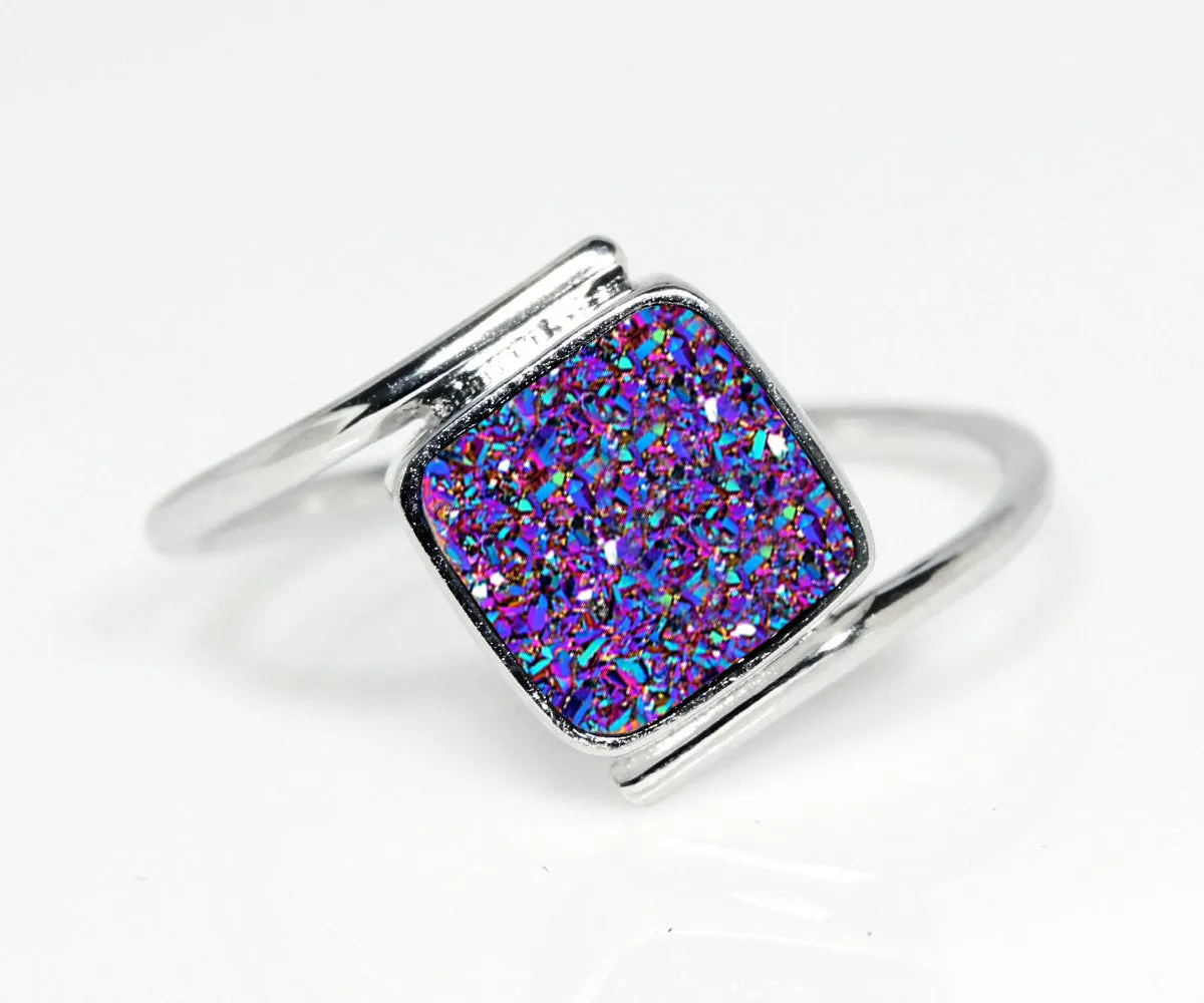 Bypass Square Purple Rainbow Druzy Ring