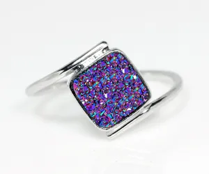 Bypass Square Purple Rainbow Druzy Ring