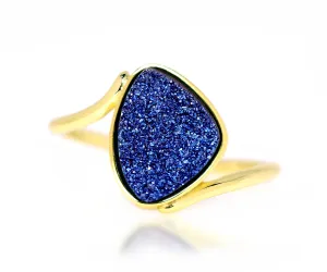 Bypass Trillion Blue Druzy 14K Gold Ring