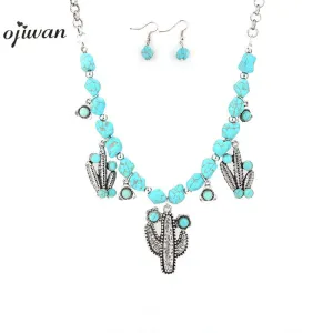 Cactus Necklace Maxi Collier Plastron Boheme Native American Jewelry Navajo Boho Necklace Hippie Cowgirl  Bib Necklace Statement