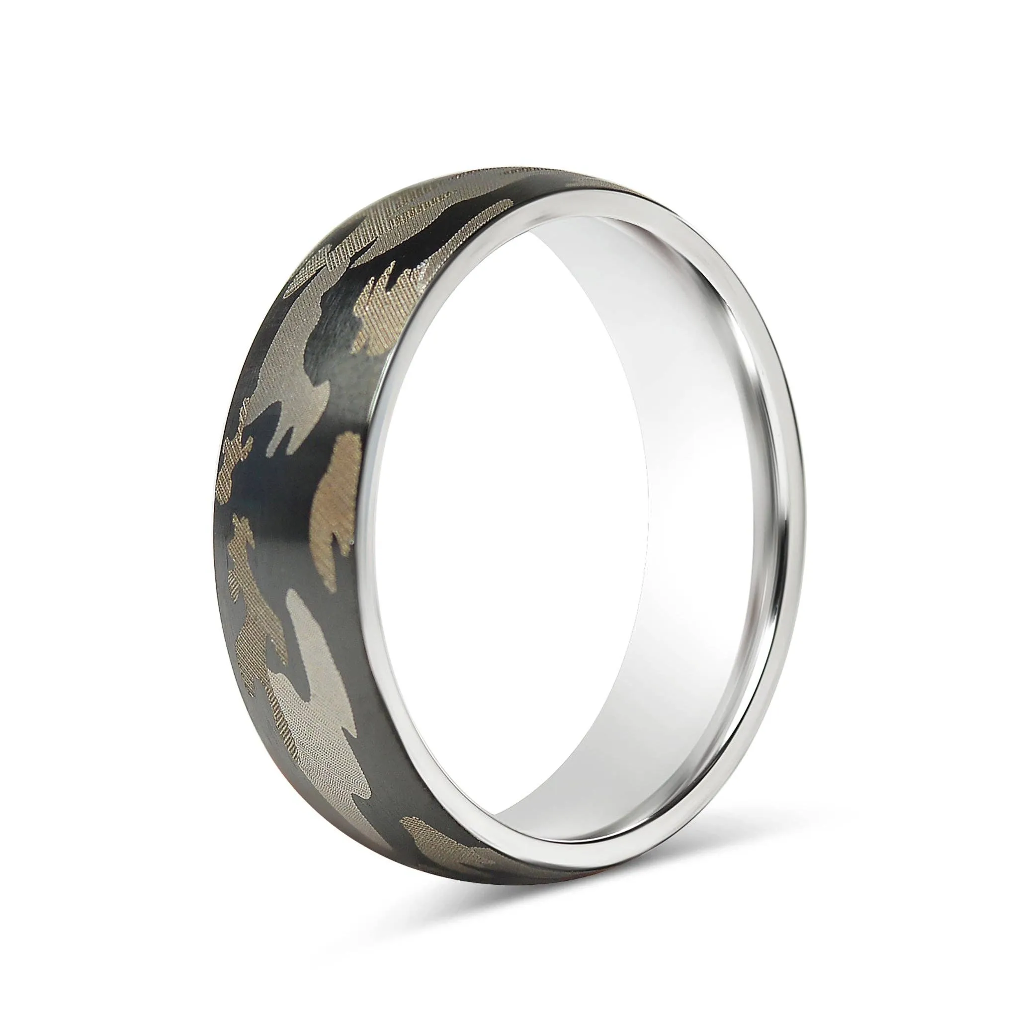 Camouflage Stainless Steel Blank Ring: 5 / 6mm