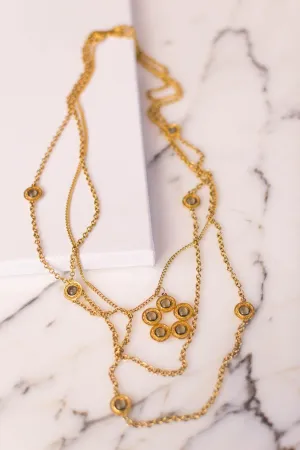 Celebrity Layered Chain Necklace with Bezel Set Crystal