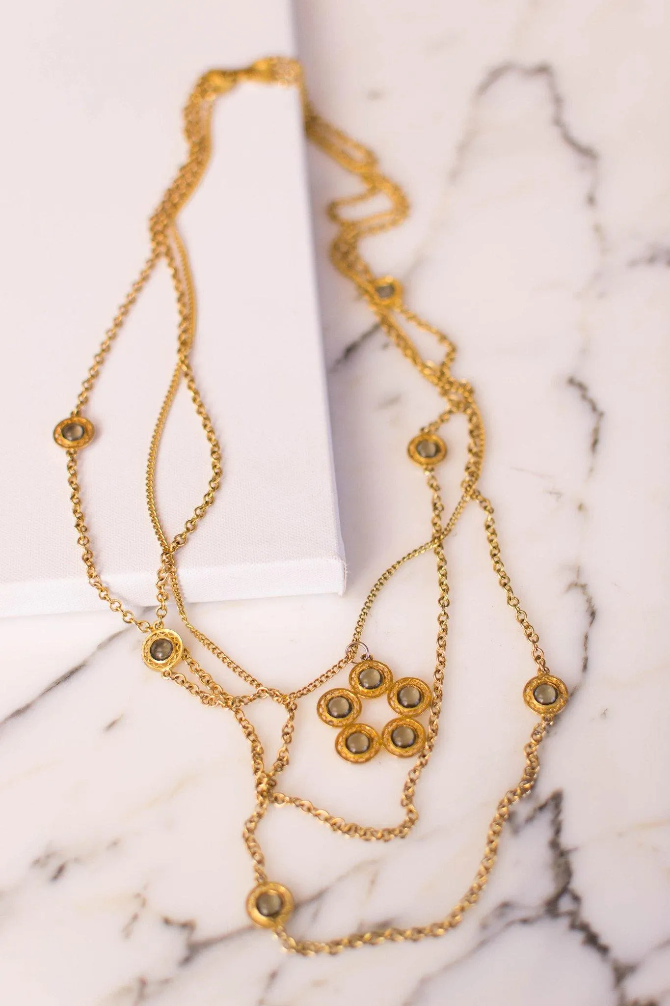 Celebrity Layered Chain Necklace with Bezel Set Crystal
