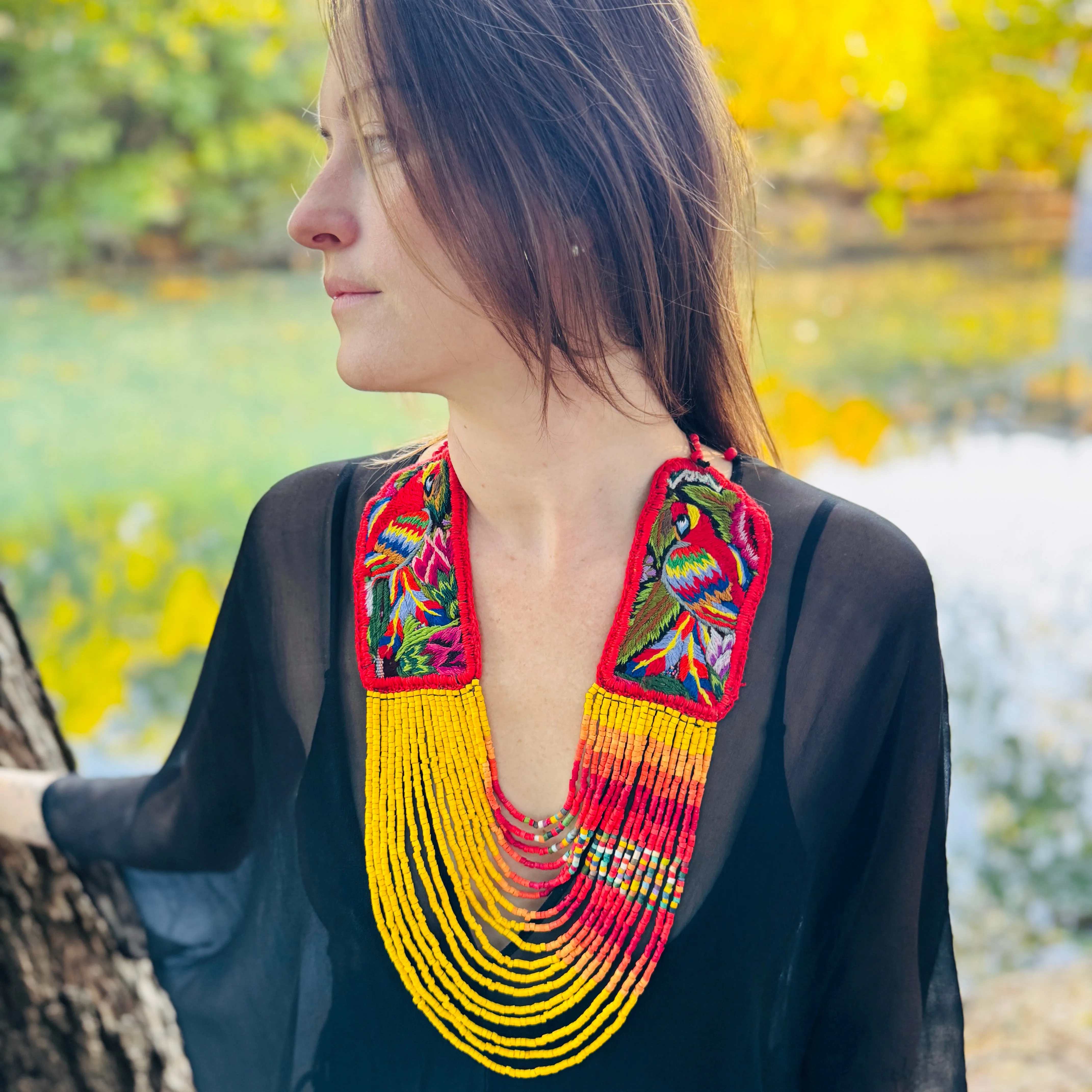 Ceremonial Statement Necklace with Beaded Strands, Adjustable