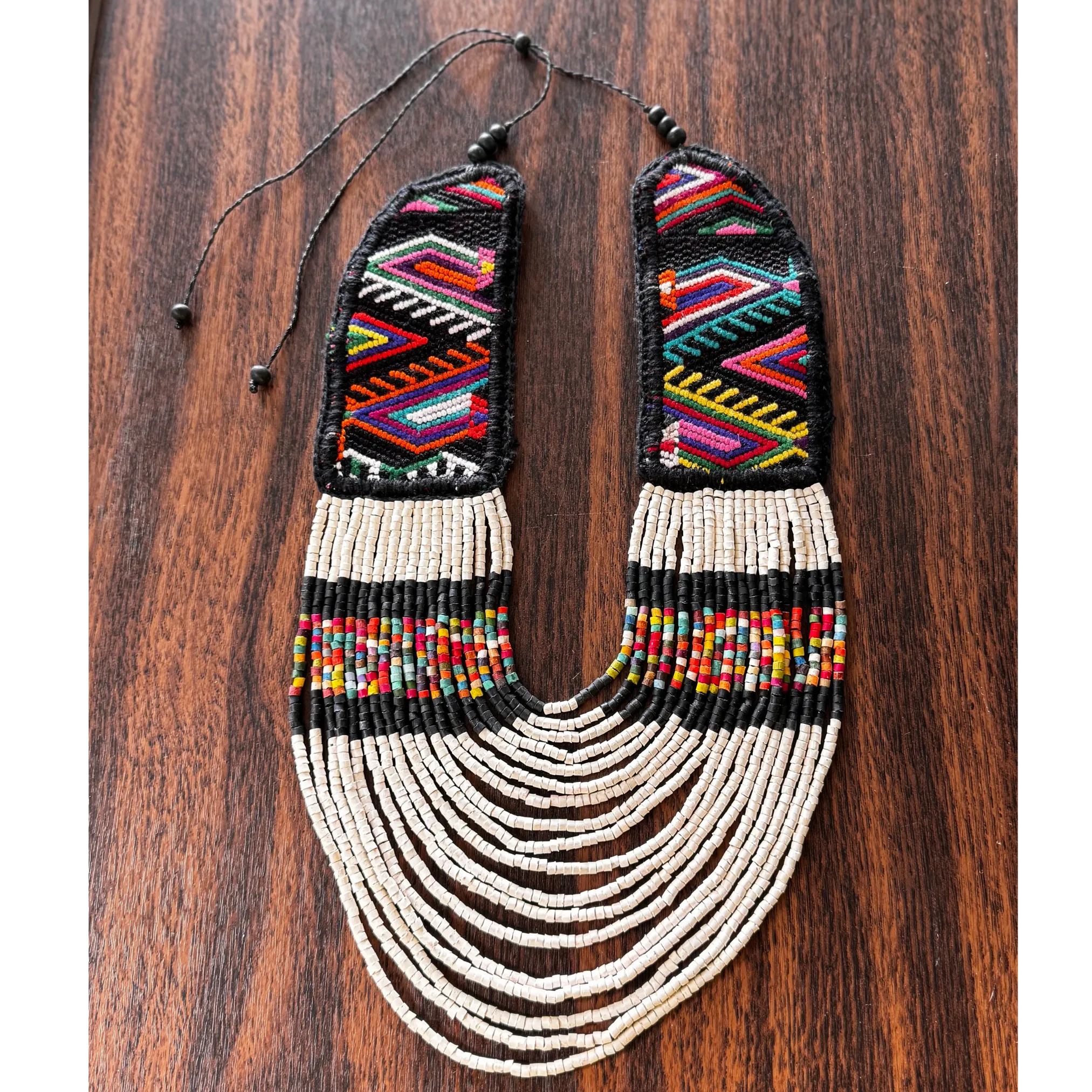 Ceremonial Statement Necklace with Beaded Strands, Adjustable