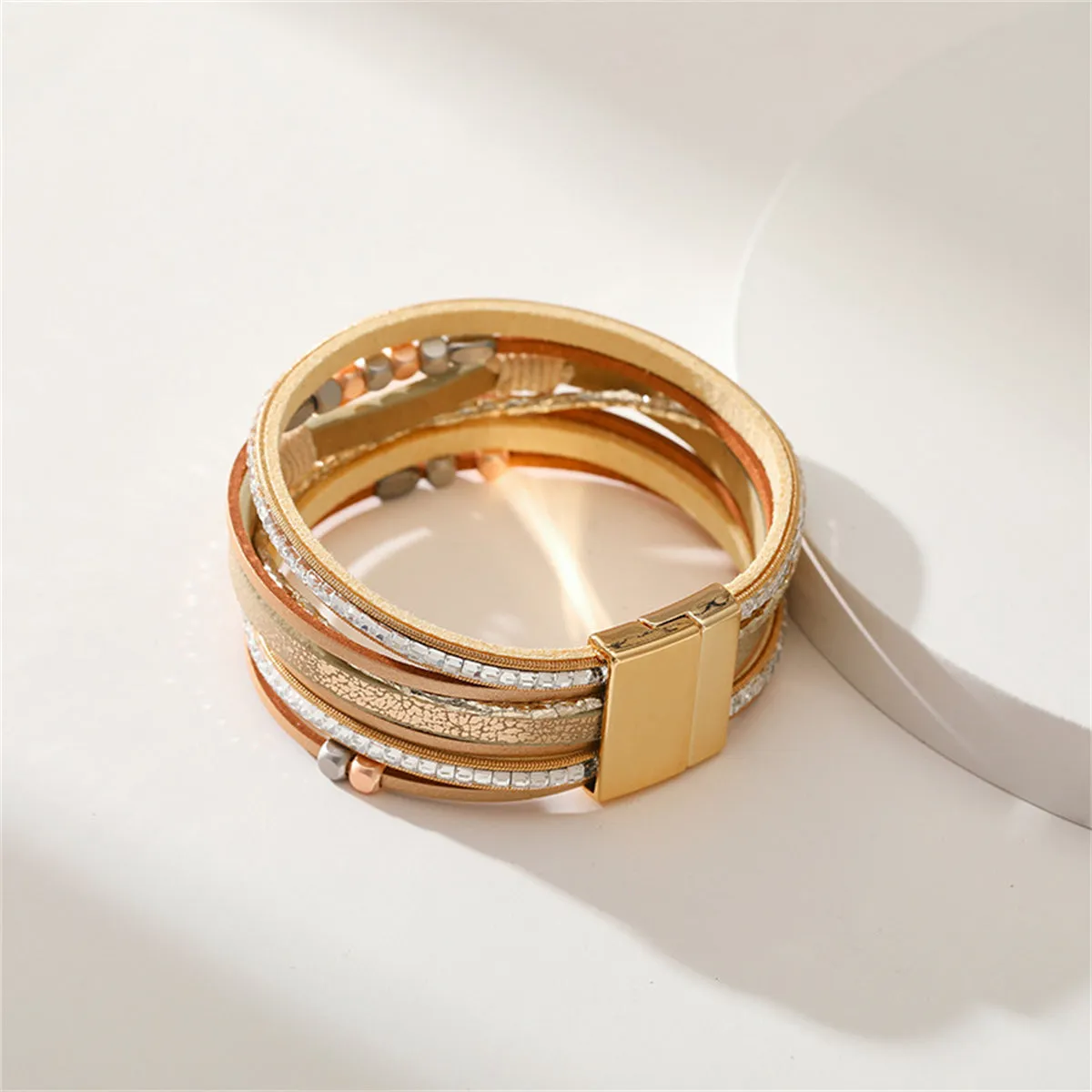 Champagne Polystyrene & Crystal 18K Gold-Plated Layered Bracelet