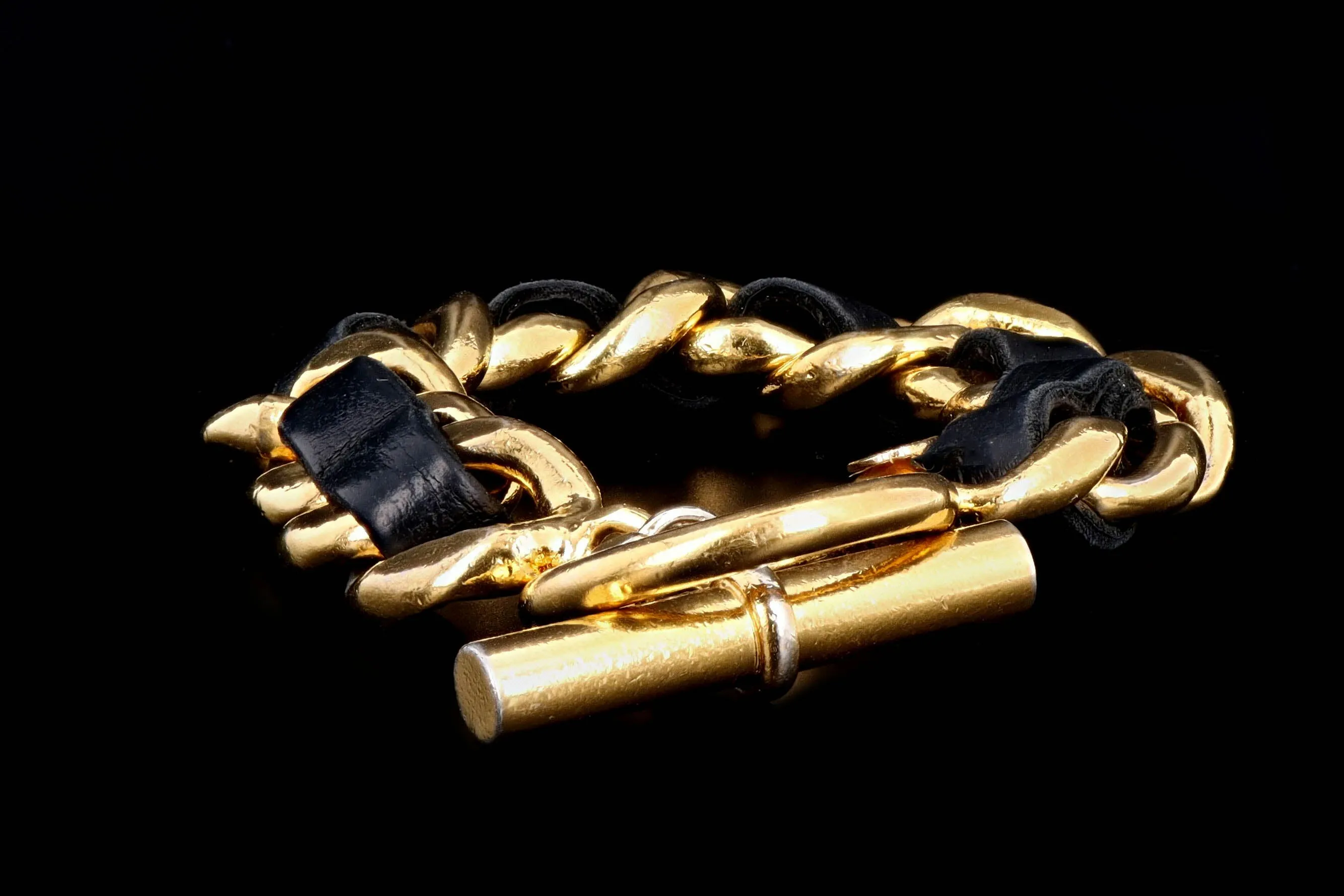 Chanel Vintage Leather Woven Toggle Bracelet