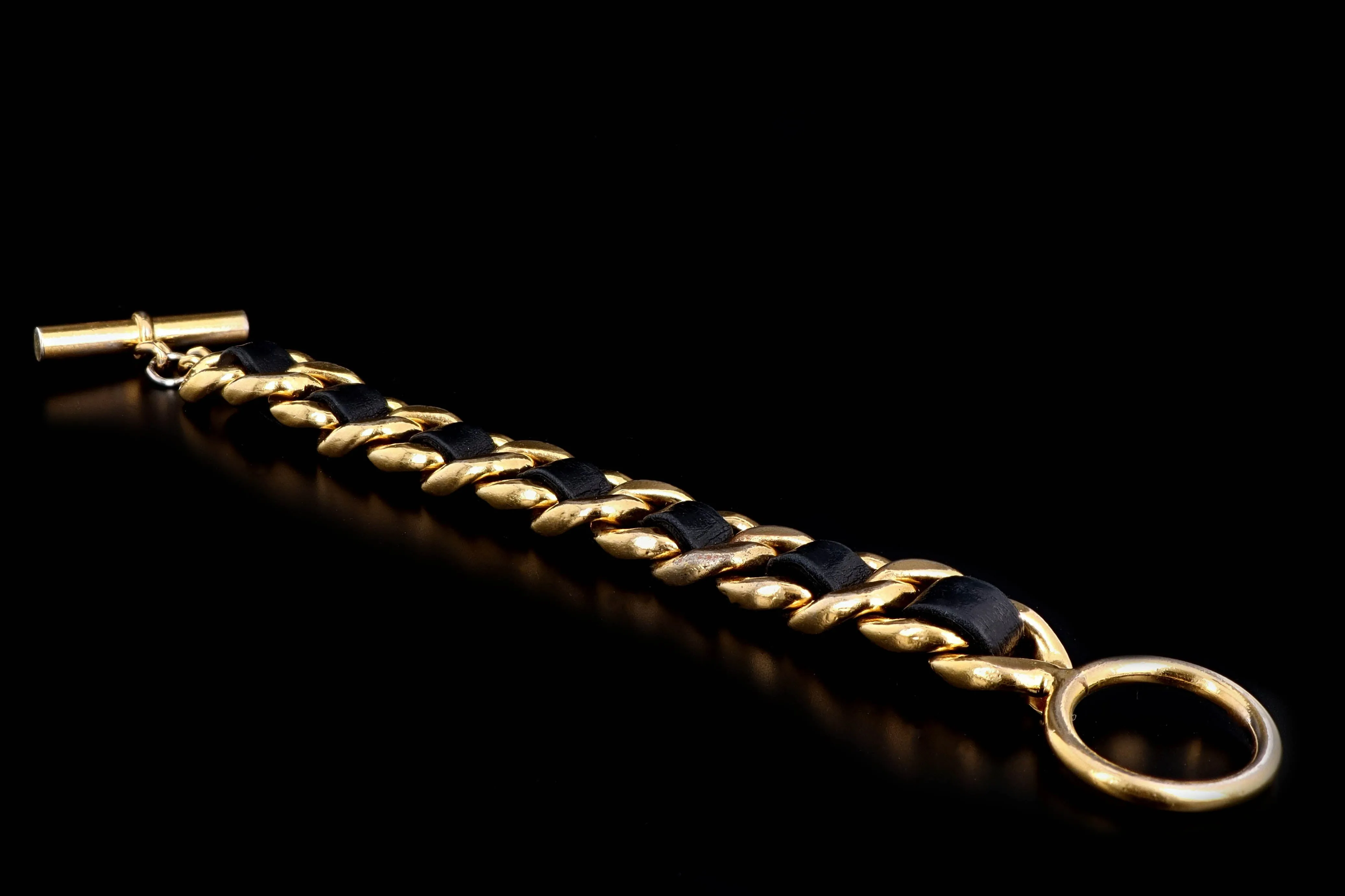 Chanel Vintage Leather Woven Toggle Bracelet