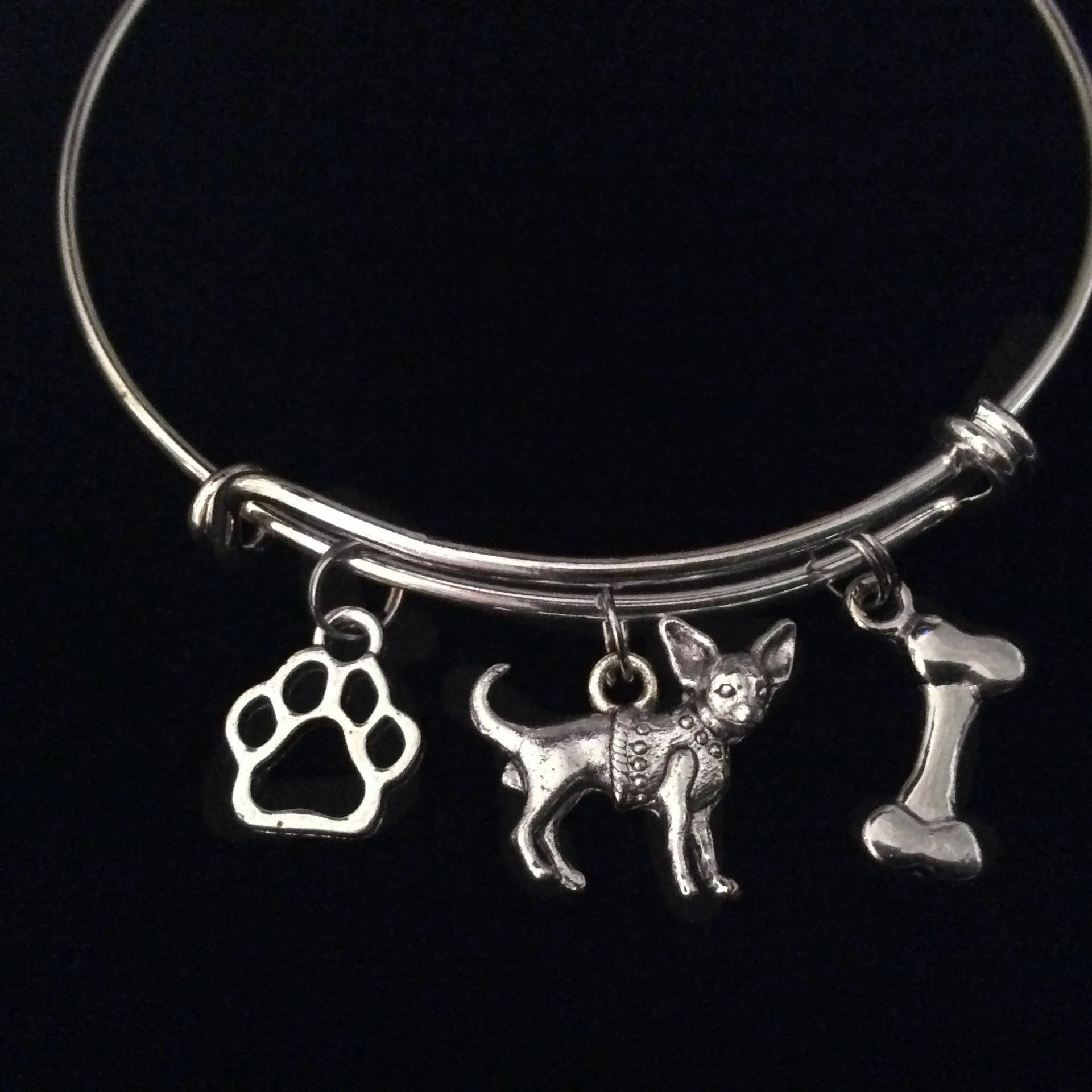 Chihuahua Dog Expandable Charm Bracelet Silver Adjustable Bangle Pet Lover Gift