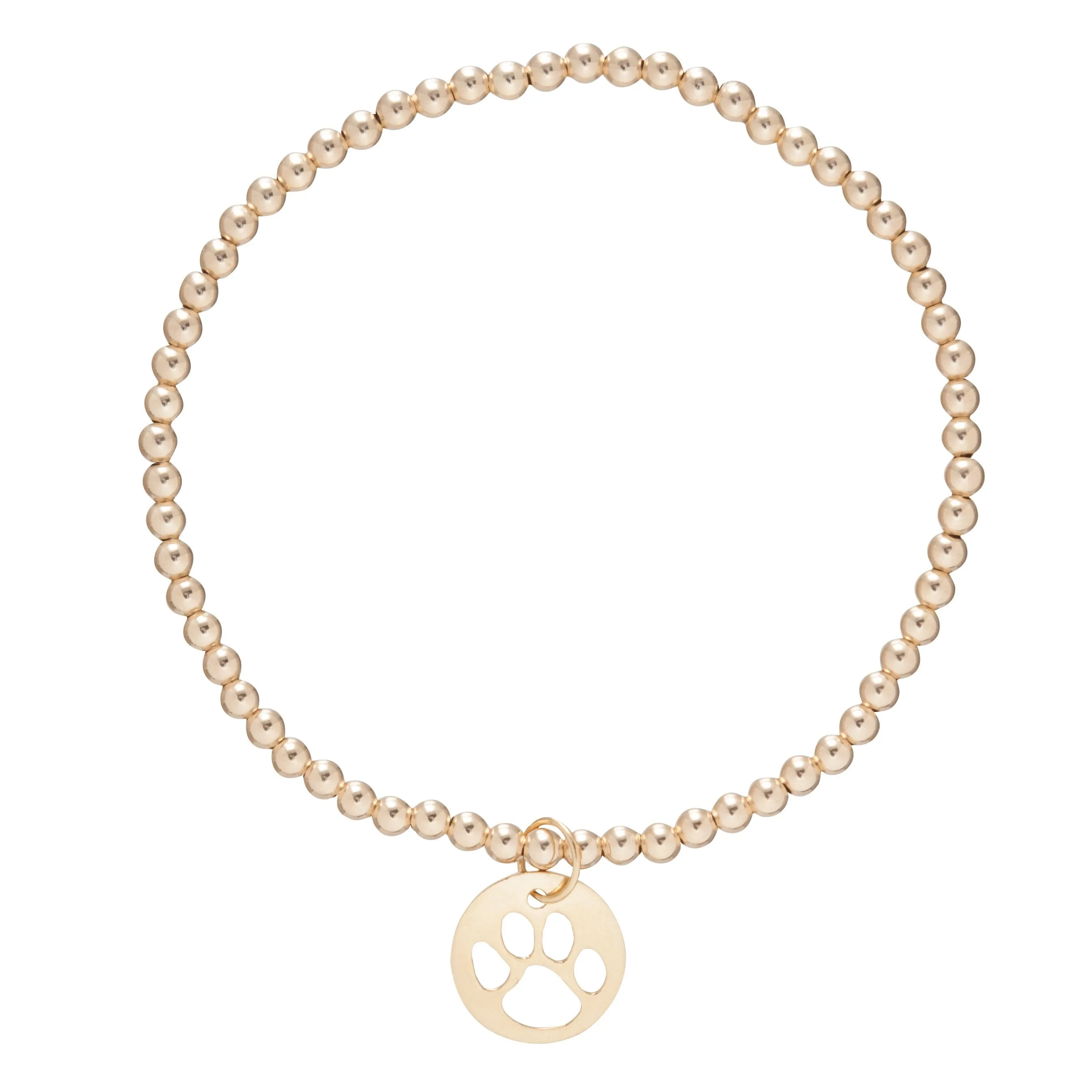 Classic Gold 3mm Bead Bracelet - Paw Print Charm
