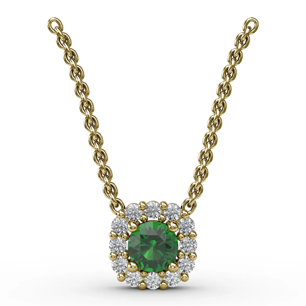 Classic Round Emerald and Diamond Pendant