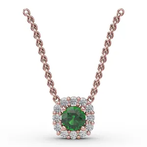 Classic Round Emerald and Diamond Pendant