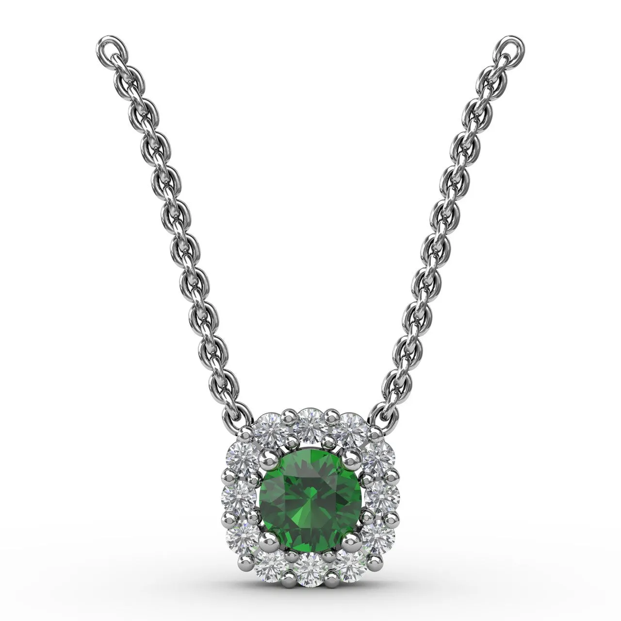 Classic Round Emerald and Diamond Pendant