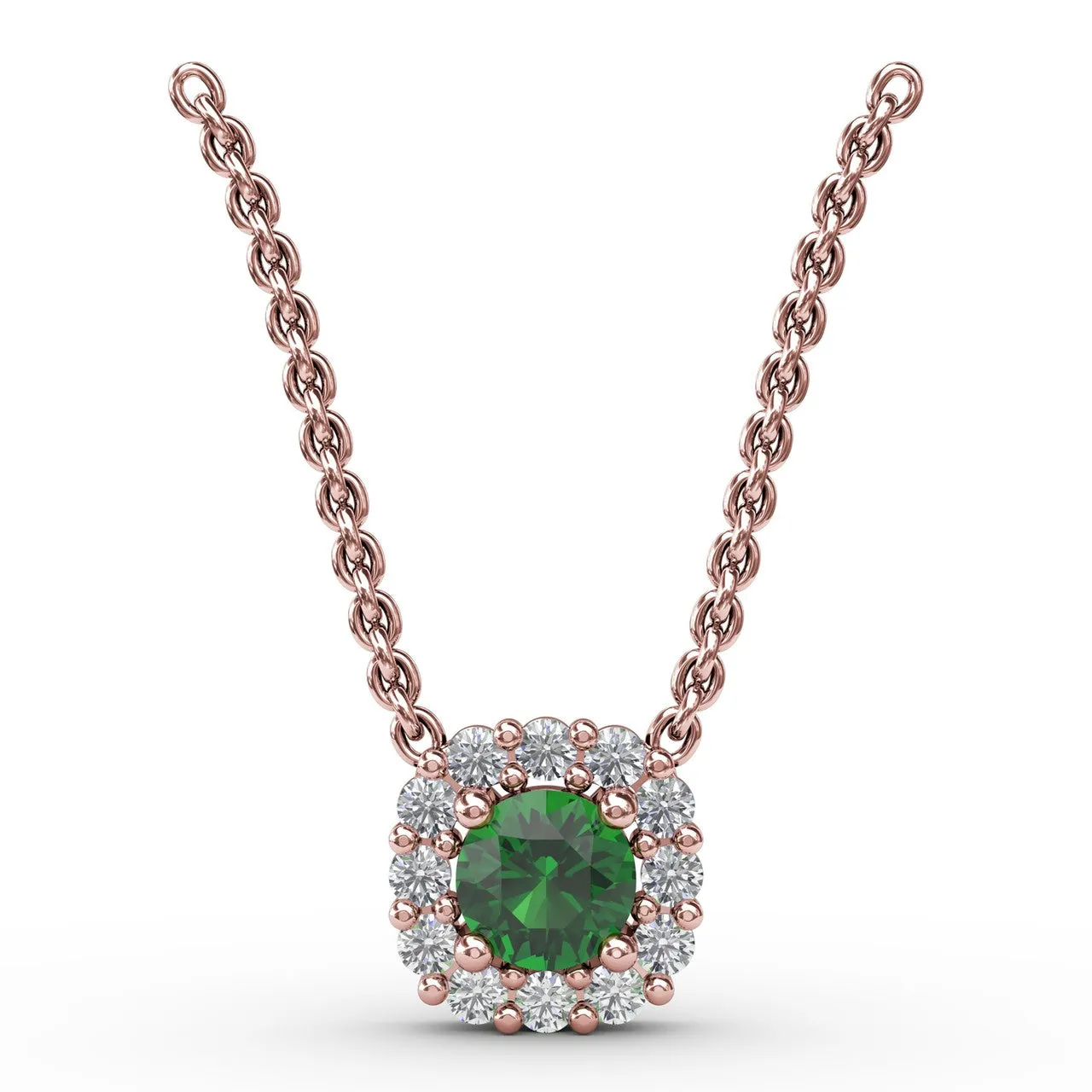 Classic Round Emerald and Diamond Pendant