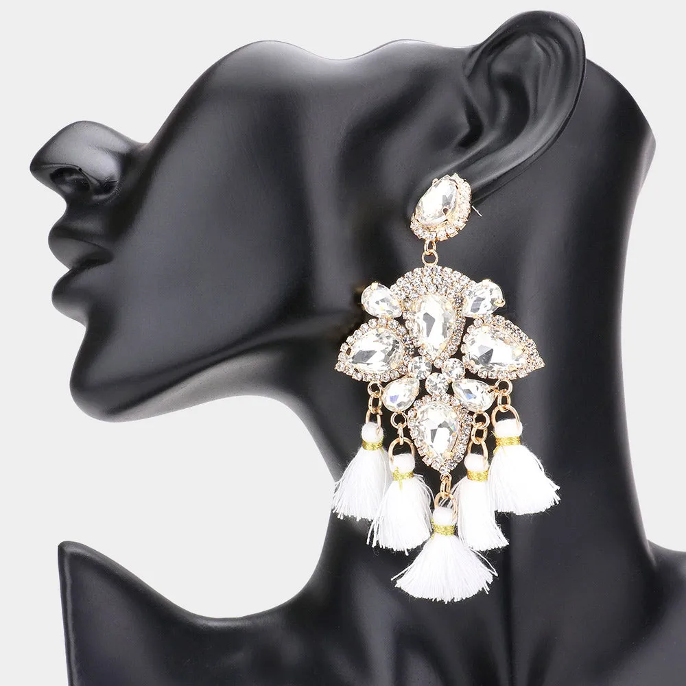 Clear Crystal and Tassel Flower Fun Fashion Chandelier Earrings | 586510