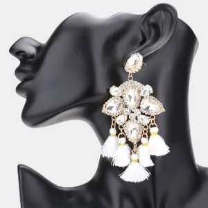 Clear Crystal and Tassel Flower Fun Fashion Chandelier Earrings | 586510