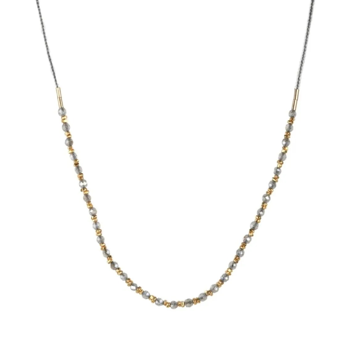 Clear Seed Bead Necklace with Centered Mystic Labradorite & Gold Vermeil Station