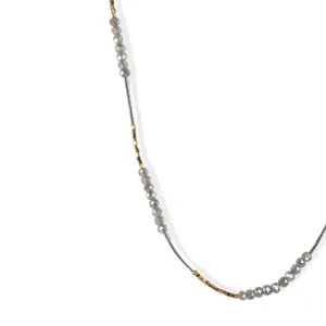 Clear Seed Bead Necklace with Labradorite & Gold Vermeil Beaded Stations
