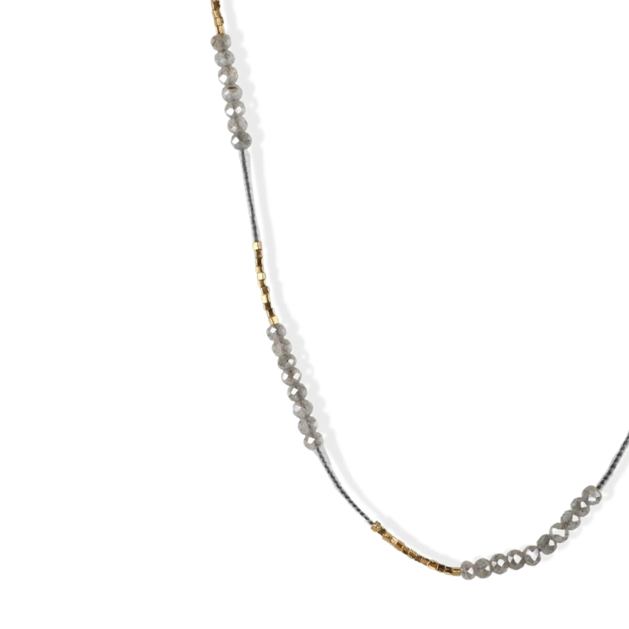 Clear Seed Bead Necklace with Labradorite & Gold Vermeil Beaded Stations