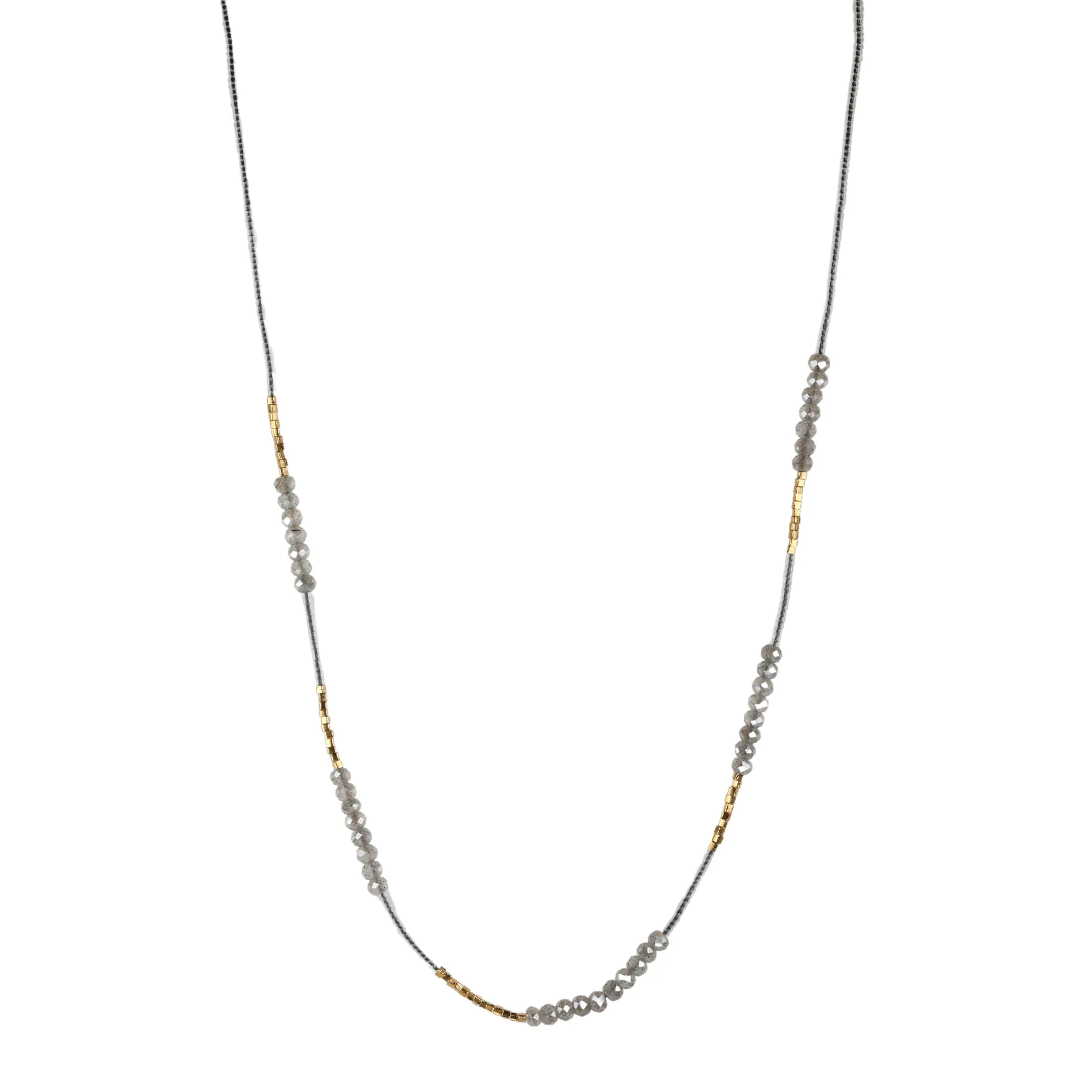 Clear Seed Bead Necklace with Labradorite & Gold Vermeil Beaded Stations