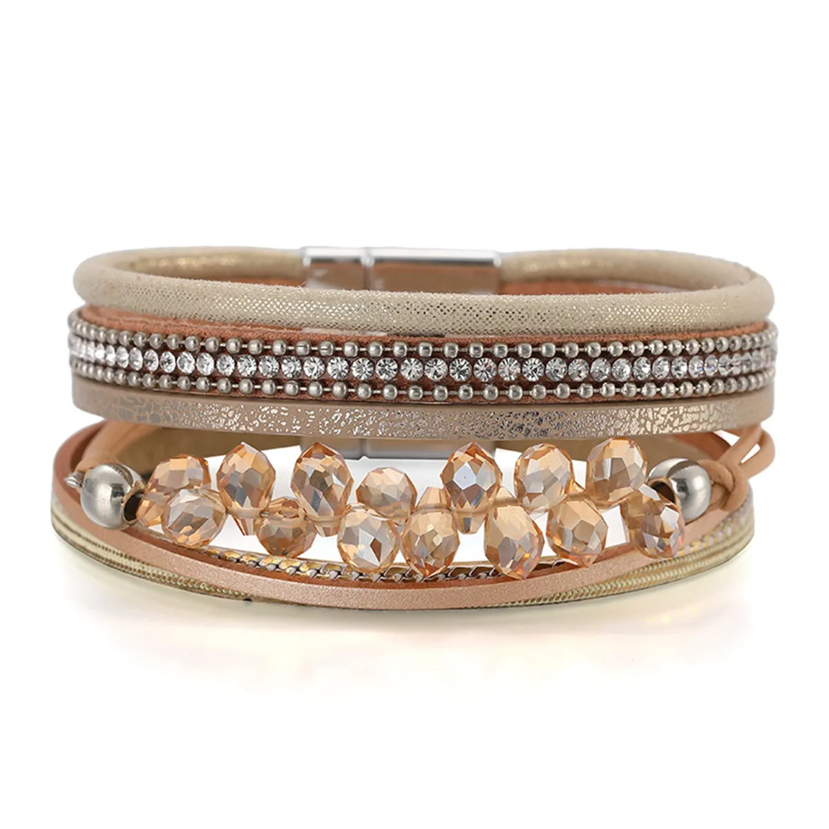 Coffee & Acrylic Cubic Zirconia Layered Bracelet