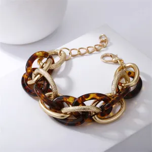 Coffee Resin & 18K Gold-Plated Tortoise-Print Crossing Chain Bracelet