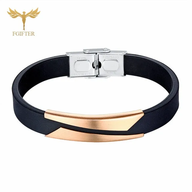 Cool Men's Health Bracelet Stainless Steel Silicone Bracelets with Chain Men Accessories Jewelry Rubber Wristband