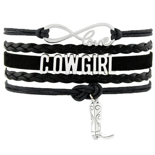Country Boy Girl Cowboy Cowgirl Hat Boots Infinity Charm Bracelets Antique Silver Handmade Adjustable Jewelry Women Men Gift