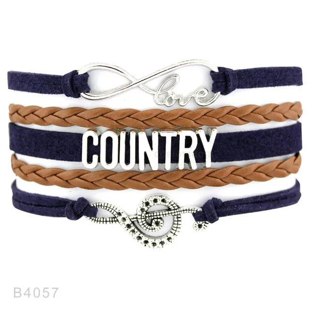 Country Boy Girl Cowboy Cowgirl Hat Boots Infinity Charm Bracelets Antique Silver Handmade Adjustable Jewelry Women Men Gift