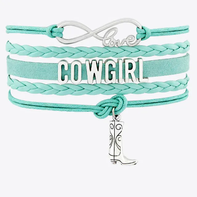 Country Boy Girl Cowboy Cowgirl Hat Boots Infinity Charm Bracelets Antique Silver Handmade Adjustable Jewelry Women Men Gift