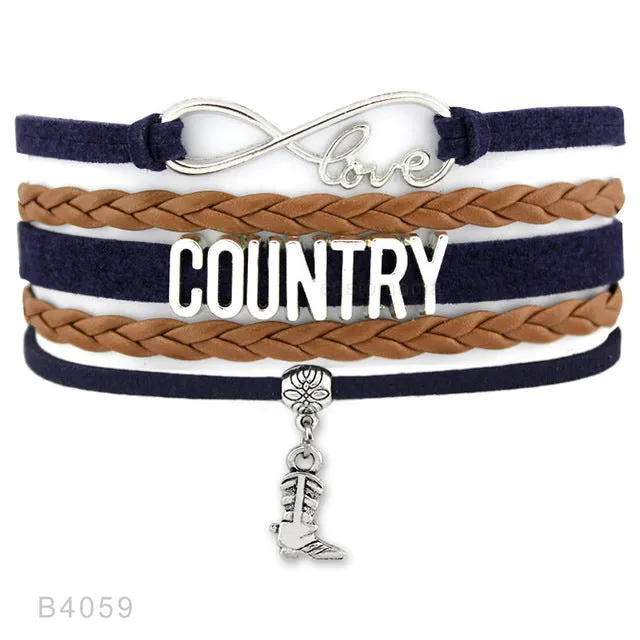 Country Boy Girl Cowboy Cowgirl Hat Boots Infinity Charm Bracelets Antique Silver Handmade Adjustable Jewelry Women Men Gift