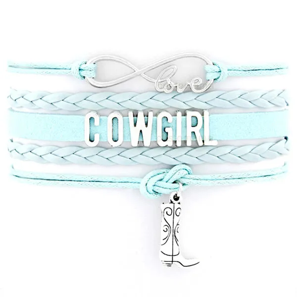 Country Boy Girl Cowboy Cowgirl Hat Boots Infinity Charm Bracelets Antique Silver Handmade Adjustable Jewelry Women Men Gift