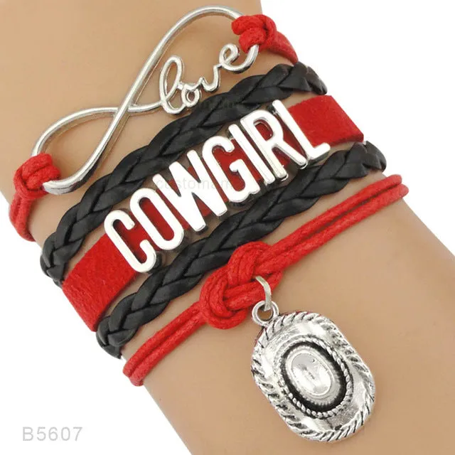 Country Boy Girl Cowboy Cowgirl Hat Boots Infinity Charm Bracelets Antique Silver Handmade Adjustable Jewelry Women Men Gift
