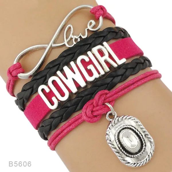 Country Boy Girl Cowboy Cowgirl Hat Boots Infinity Charm Bracelets Antique Silver Handmade Adjustable Jewelry Women Men Gift