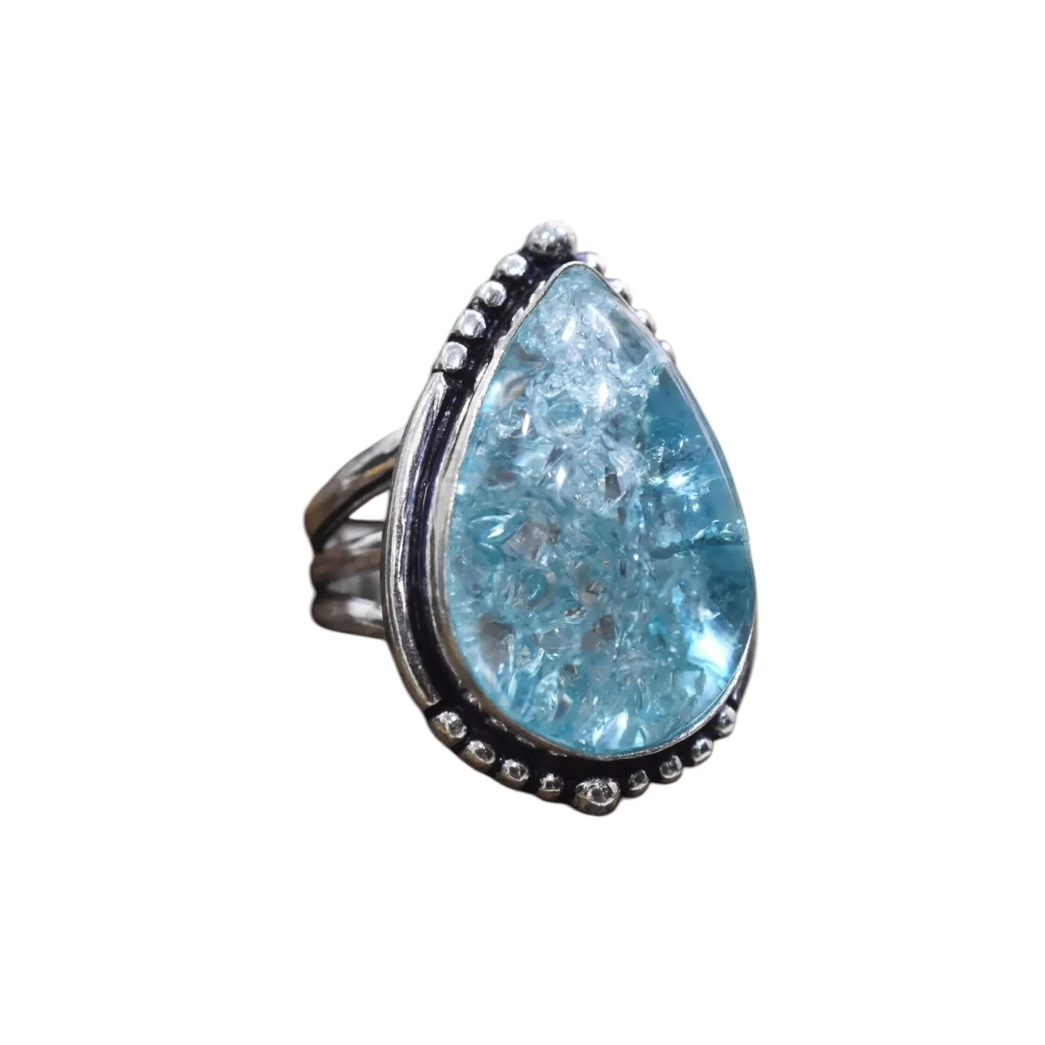 Crack Quartz Solid 925 Sterling Silver Ring 5.5
